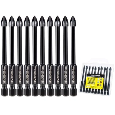 Image of HPMAISON 10PCS 6mm Glass and Tile Drill Bit, 1/4&quot; Hex Shank Multi Purpos Concrete Bit Set for Mirror, Ceramic Tile, Concrete, Brick Wall