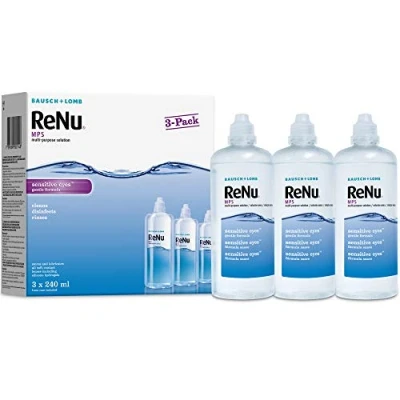 Image of ReNu Multi Purpose Contact Lens Solution 3 x 240ml Soft Lenses for Comfortable Wear Gentle on Sensitive Eyes Clean, Disinfect, Rinse, Lubricate and Store your Case Included