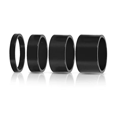 Image of Dioche 4pcs Bike Headset Spacer, Aluminum Alloy Stem Spacer Set, 5mm/10mm/15mm/20mm Front Fork Washer (Black)