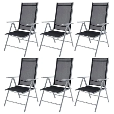 Image of CASARIA® 6x Bern High Backed Folding Aluminium Garden Chairs Weatherproof 8 way Adjustable Reclining Backrest with Armrests Lightweight 120 kg Load Capacity Patio Silver