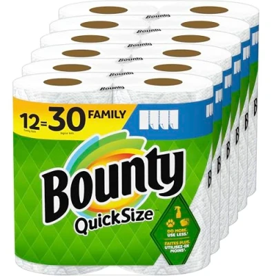 Image of Bounty Quick Size Paper Towels, White, 12 Family Rolls = 30 Regular (Packaging May Vary)