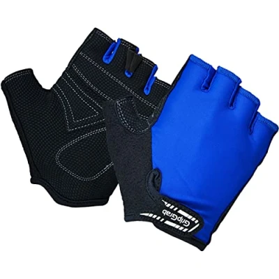 Image of GripGrab X Trainer Junior Kids Short Finger Padded Cycling Gloves Fingerless Entry Level Velcro Pull Off Tabs Blue, Red, M