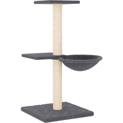 Image of &#039;vidaXL Dark Grey Cat Tree with Sisal Scratching Posts and Soft Plush Cover Compact Multi Level Tower for Playing, Relaxing,