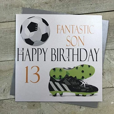Image of White Cotton Cards Football Fantastic Son Happy Birthday 13&quot; Handmade 13th Card, XN13S