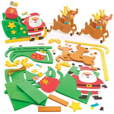 Image of Baker Ross AT175 Reindeer &amp; Sleigh Kits, Christmas Arts and Crafts (Pack of 2), Assorted
