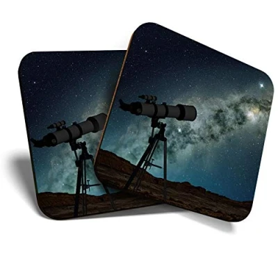 Image of 2 x Square Coasters Milky Way Telescope Astronomy Astrology Cork Backed Home Kitchen Accessory Tea Coffee Mug Mat #45732