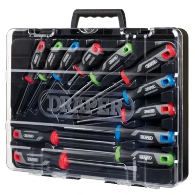 Image of Draper 12pc Soft Grip Screwdriver Set 13436 Magnetic Tips, CRV Blades