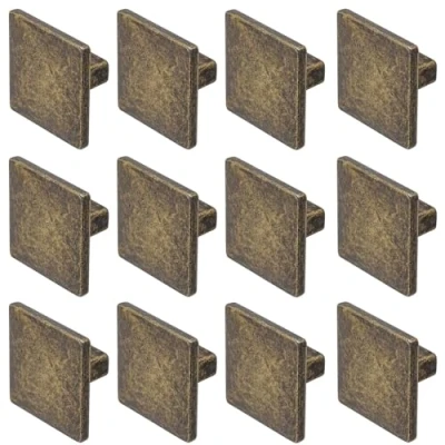 Image of Decoranddecor Calla Square Cabinet Knob Door Pull Handle Kitchen Cupboard Furniture Drawer (12 Pack, Antique Brass)