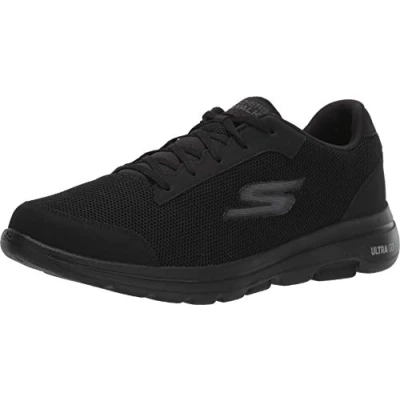 Image of Skechers Men&#039;s Gowalk 5 Qualify Athletic Lace Up Mesh Shoe Sneaker, Black, 7.5 UK
