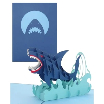 Image of 3D Birthday Card Shark Attack Large Pop Up with Envelope as Greeting Card, Invitation, Decoration, Gift Idea &amp; Fun Invitation for Fishing