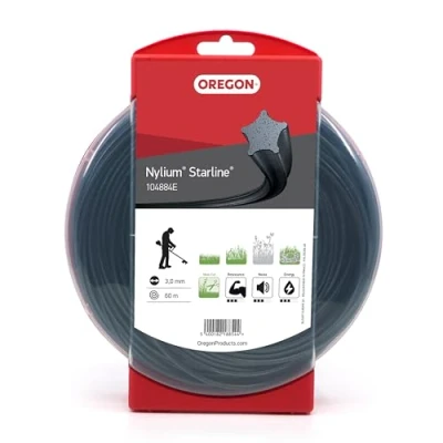 Image of Oregon Nylium Star Shaped Strimmer Line Wire for Grass Trimmers and Brushcutters, Five Cutting Edges Clean Finish, Professional Grade Heavy Duty Nylon, Fits Petrol Strimmers, 3mm 60m (‎104884E)