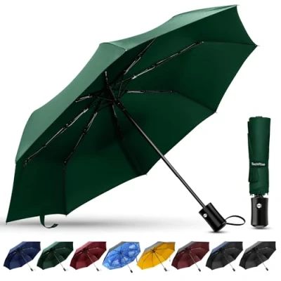 Image of TechRise Umbrella, Compact Strong Windproof Automatic Umbrellas, Folding Lightweight, Portable Travel Golf Umbrella for Rain, One Button Auto Open and Close, Green