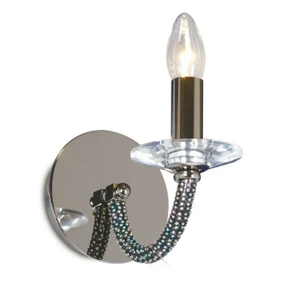 Image of Elena Wall Lamp Switched 1 Candle Light Black Chrome, Crystal