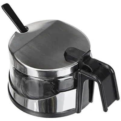 Image of Ibili Clasica Sugar Bowl Set with Spoon, Stainless Steel, Silver/Transparent, 13 x 10 9 cm