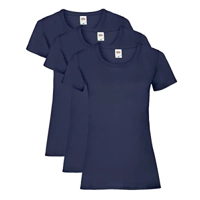 Image of Fruit of the Loom Women&#039;s Valueweight T Shirt 3 Pack, Blue (Deep Navy), 12 (Size: M/12)