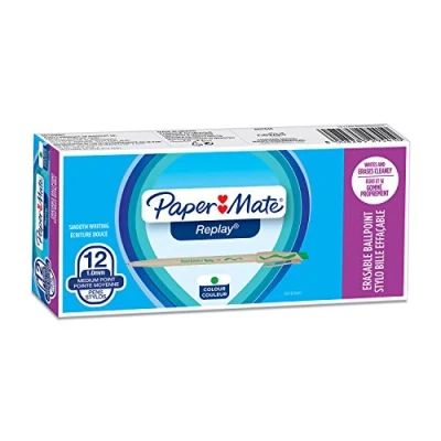 Image of Paper Mate Replay Erasable Ballpoint Pen Medium Point (1.0mm) Green 12 Count