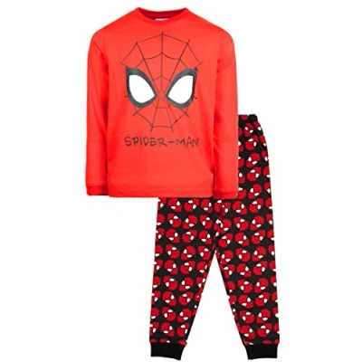 Image of Marvel Kids Pyjamas Red Long Sleeve With Spiderman Design 100% Cotton Sleepwear Official Merchandise 5/6 Years