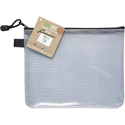 Image of eco A5 95% Recycled Super Strong Bag, Waterproof Mesh Tuff Reinforced, Black Zip Closure (Pack of 12)
