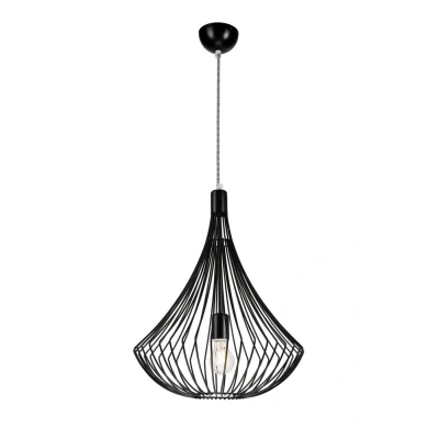 Image of Wire Frame Pendant Ceiling Light Black, 1x E27