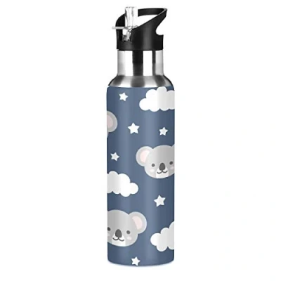 Image of JUMBEAR Cute Koala Clouds Stars Water Bottle Acuum Insulated Stainless Steel Leakproof Wide Mouth Kettle with Straw Lid for Fitness Gym Outdoor Sports