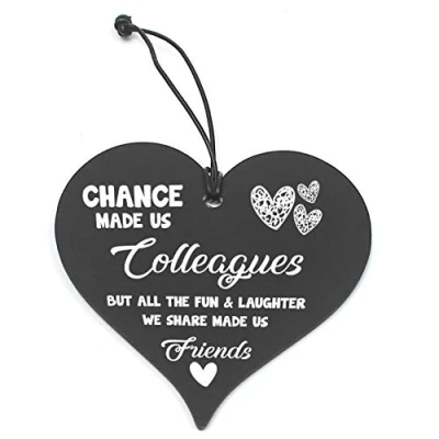Image of #686 Colleagues Fun and Laughter Novelty Wooden Hanging Heart Leaving Gift Plaque work Friendship Sign Secret Santa Birthday Christmas 4x4&quot; Inch (100 x 100mm)