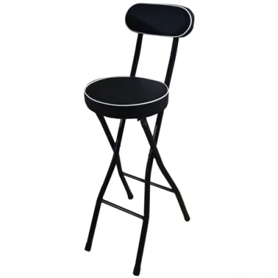 Image of Guyifuny Fold Away Stool Portable Folding Bar with Back, PU Padded Counter Height Foldable Stool, Tall Chairs for Kitchen Outdoor Shop Cafe