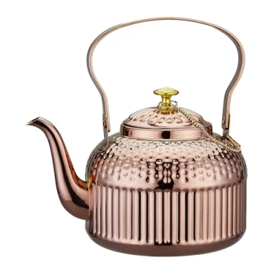Image of SANQIAHOME HD Copper Teapot with Infuser 52oz(1.5 litres) 5 6 Cups, Stainless Steel Water Boilers Loose Leaf Tea Maker Kettle for Stovetop Induction/Gas