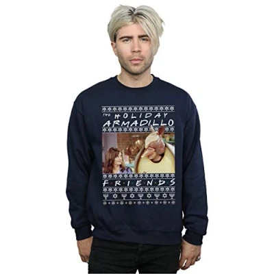 Image of Absolute Cult Friends Men&#039;s Fair Isle Holiday Armadillo Sweatshirt Navy Blue Large