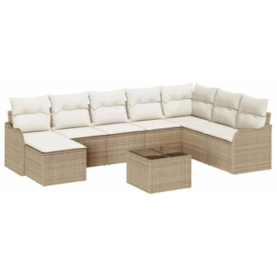 Image of vidaXL 9 Piece Garden Sofa Set with Cushions Brown Poly Rattan