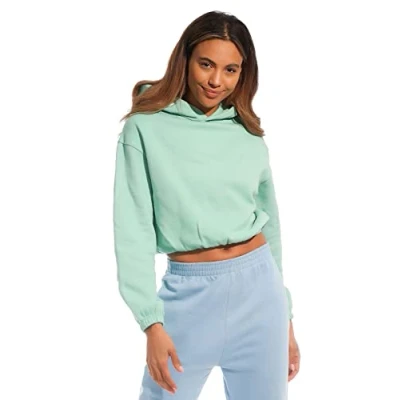 Image of Light &amp; Shade Women&#039;s Lslswt021 Cropped Top Hooded Sweatshirt, Mint, M UK