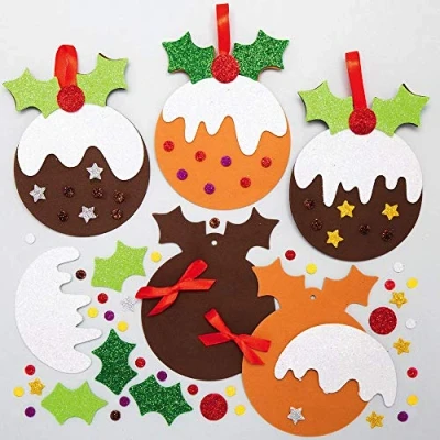 Image of Baker Ross AX344 Christmas Pudding Mix and Match Decoration Pack of 8, Kids Make Your Own Decoration, Bauble Arts Crafts (AX504)