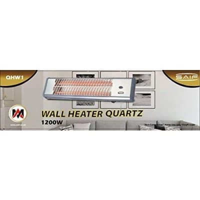 Image of Patio Wall Heater Bathroom Quartz Chrome Sliver Suitable Mounted Garage Workshop Laundry room Electric Halogen Quarts 2 settings pull 600w /1200w 3pin UK BS plug