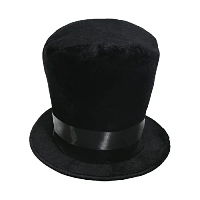 Image of Kids Victorian Top Hat Costume Accessory Pack of 1 Soft Black Plush 55cm with Satin Band Gentleman Historical Fancy Dress