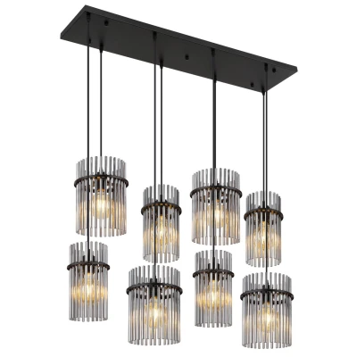 Image of Gorley Cluster Pendant Ceiling Light Matt Black Smoke Glass Shade 8x E27