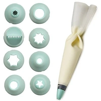 Image of Lakeland Reusable Silicone Piping Bag with Built in Coupler &amp; 8 Nozzles Non Slip Heat Resistant