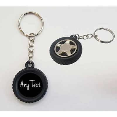 Image of Novelty Personalised Any Text Car Tyre Keyring N440