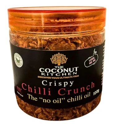 Image of Crispy chilli Crunch,100g. oil &quot;without the oil&quot;. Made with garlic, onion, chilis. For ramen toppings, pizza, salads, sushi extra umami. Secret crunchy condiment