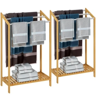 Image of CASARIA Bamboo Towel Holder Freestanding Rail Modern Shelf 51x31x85cm Bathroom Airer Dryer Stand Brown Bath
