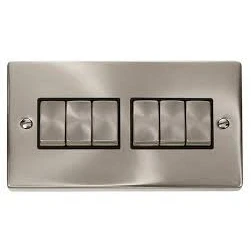 Image of Click Deco VPSC416BK Satin Chrome 6 Gang Switch Black Insert …
