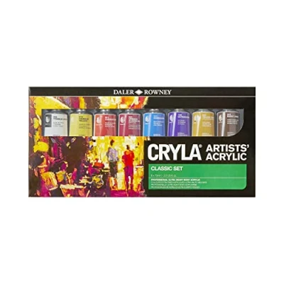 Image of Daler Rowney Cryla Classic Acrylic Set, 8 Assorted Colours x 75 ml Tubes Colours, Ideal for Professional Artists