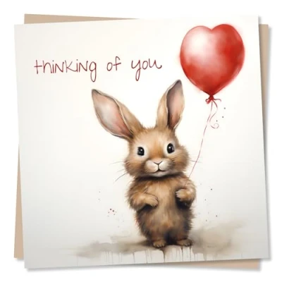 Image of Thinking Of You Card Beautiful Rabbit and Balloon Condolences Sympathy Made in UK