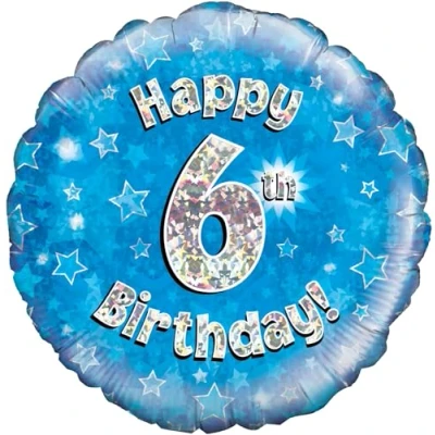 Image of Oaktree UK 18&quot; Happy 6th Birthday Blue Holographic, Aluminium