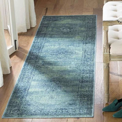 Image of SAFAVIEH Traditional Rug for Living Room, Dining Bedroom Vintage Collection, Short Pile, in Turquoise and Multi, 66 X 244 cm