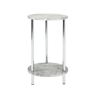 Image of HAKU Mobel End Table Concrete Optic, Chrome, Mdf, Metal Size: H 50 cm X Ø 30 cm, Style: Modern