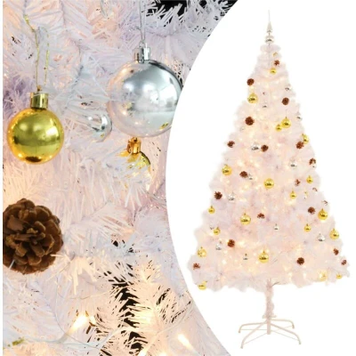 Image of vidaXL Artificial Pre lit Christmas Tree with Baubles White 210 cm