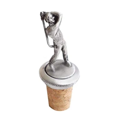 Image of 1000 Flags Golfer Golf Player Wine or Spirits Pewter Bottle Stopper