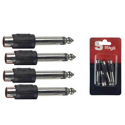 Image of Stagg 16078 Jack 6.3 mm Male to RCA Cinch Female Audio Adaptor (Pack of 4)