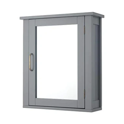 Image of Teamson Home Mercer Removable Wooden Wall Cabinet with Mirrored Door, Grey