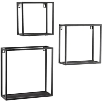 Image of HOMELOX Wall shelf Industrial 3 Piece Set Black Floating Shelves Metal Decorative Home Accessories