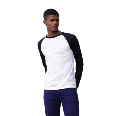 Image of Fruit of the Loom Men&#039;s Baseball Longsleeve T Shirt, White (White/Black 056), M